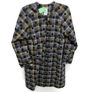 Echappees Belles Gray & Yellow Wool Plaid Coat